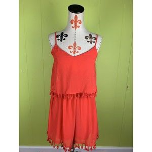 XHILARATION red Tasseled Dress Sz XS Spaghetti Strap Popover Top Light Airy